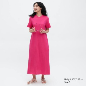 Vestido Uniqlo Mercerised Algodon A-line Corta Sleeved Mujer Rosas | 3065YIHBV