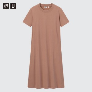 Vestido Uniqlo U Airism Algodon Corta Sleeved Longline Flared Mujer Rosas | 6429BJEAM