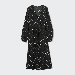 Vestido Uniqlo Wrap Dotted Long Sleeved Mujer Negras | 6709QDYXL