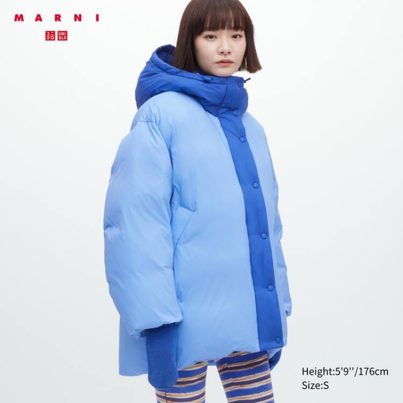 Abrigos Uniqlo Marni Down Oversized Mujer Azules | 9721NGWPS