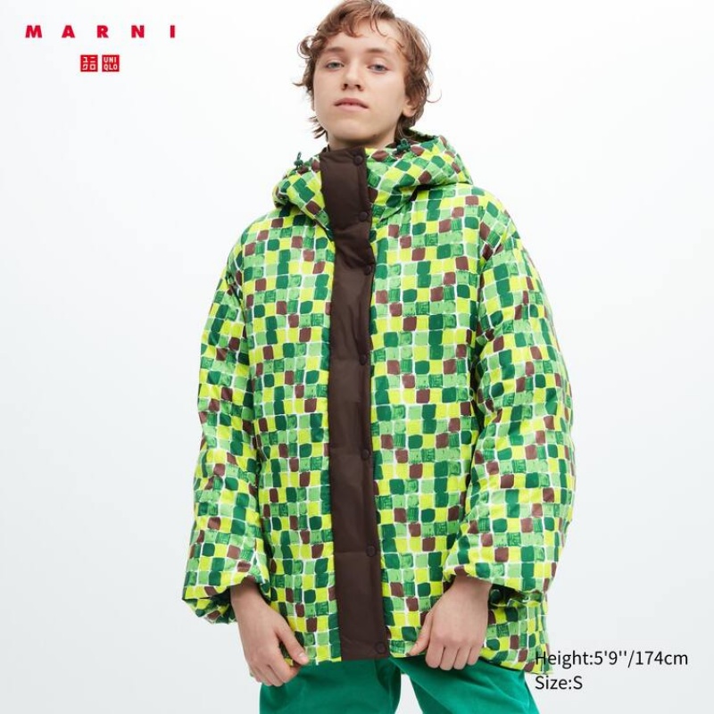 Abrigos Uniqlo Marni Down Printed Oversized Mujer Verde | 9816AWSPY