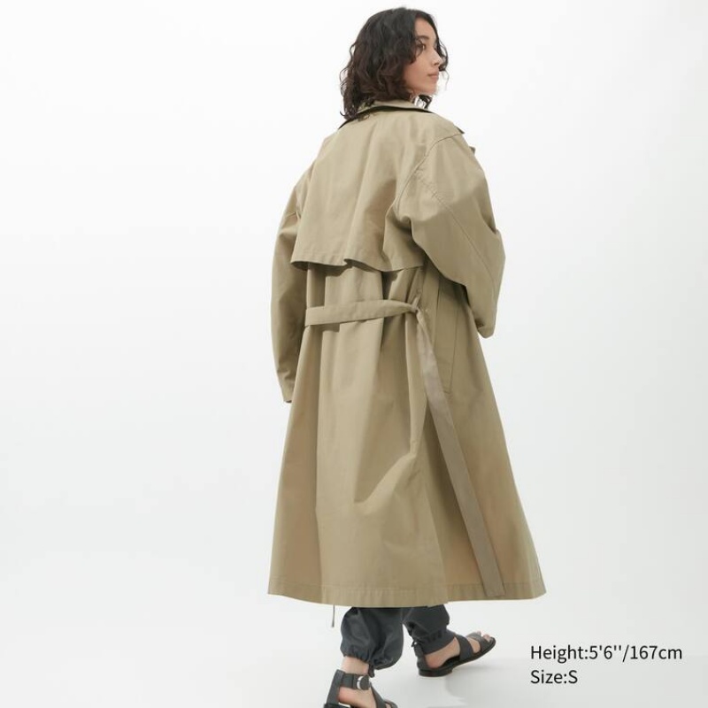 Abrigos Uniqlo U Encapuchado Long Mujer Kaki | 2843HJKSA