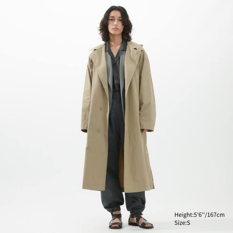 Abrigos Uniqlo U Encapuchado Long Mujer Kaki | 2843HJKSA