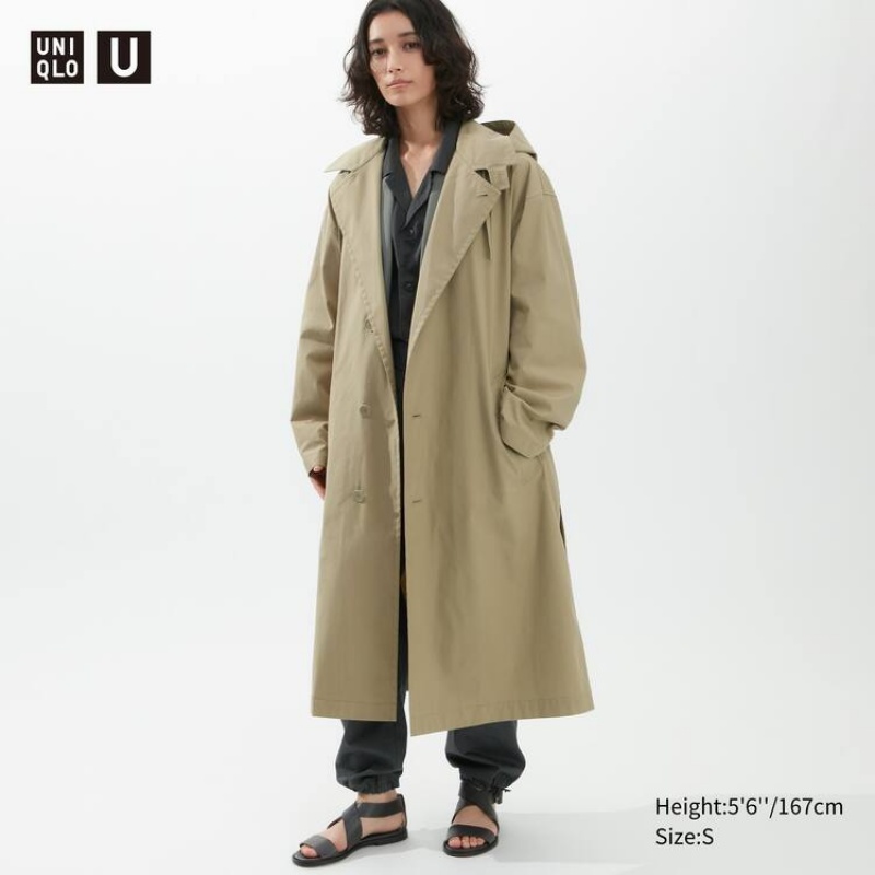 Abrigos Uniqlo U Encapuchado Long Mujer Kaki | 2843HJKSA