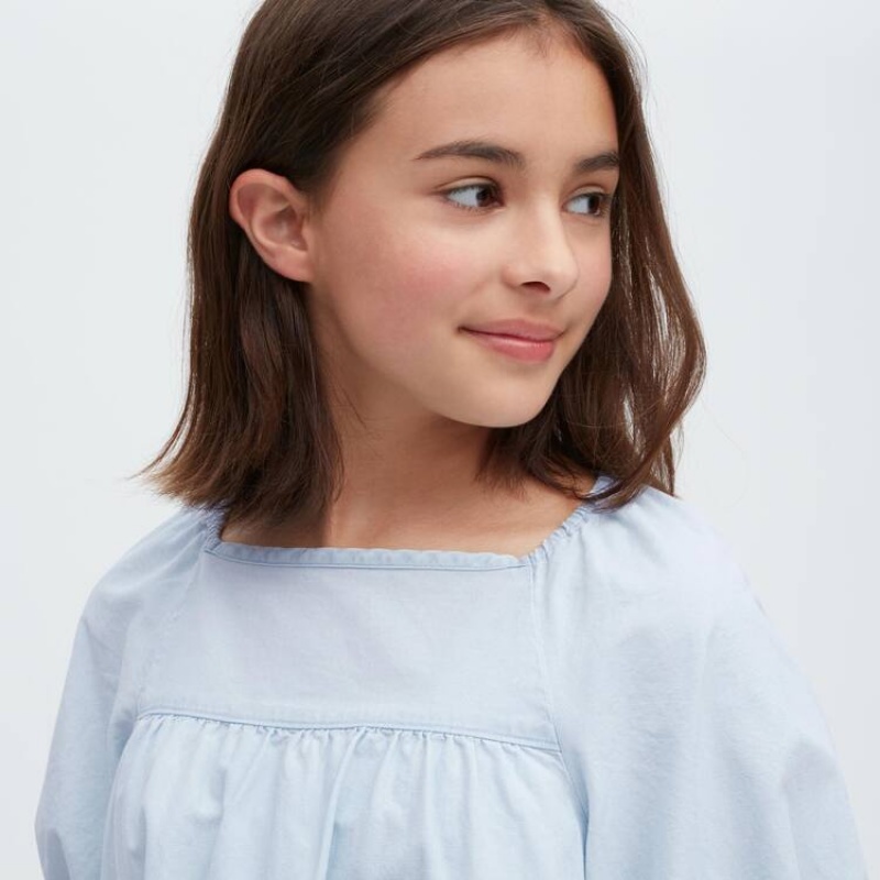 Blusa Uniqlo 100% Algodon Chambray Gathered Niños Azules | 1489NYDIO