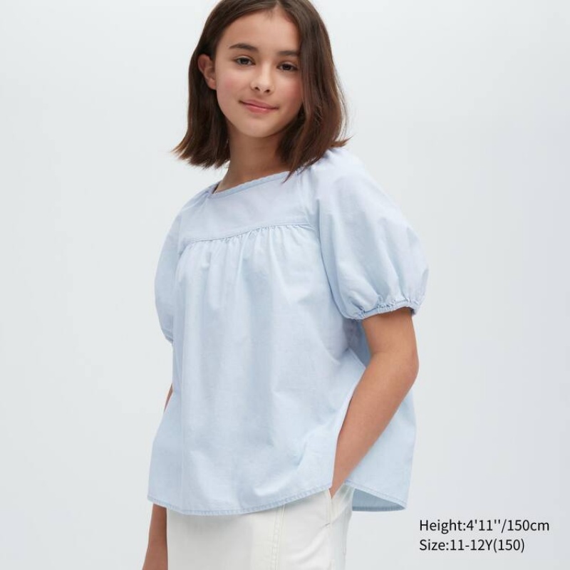 Blusa Uniqlo 100% Algodon Chambray Gathered Niños Azules | 1489NYDIO