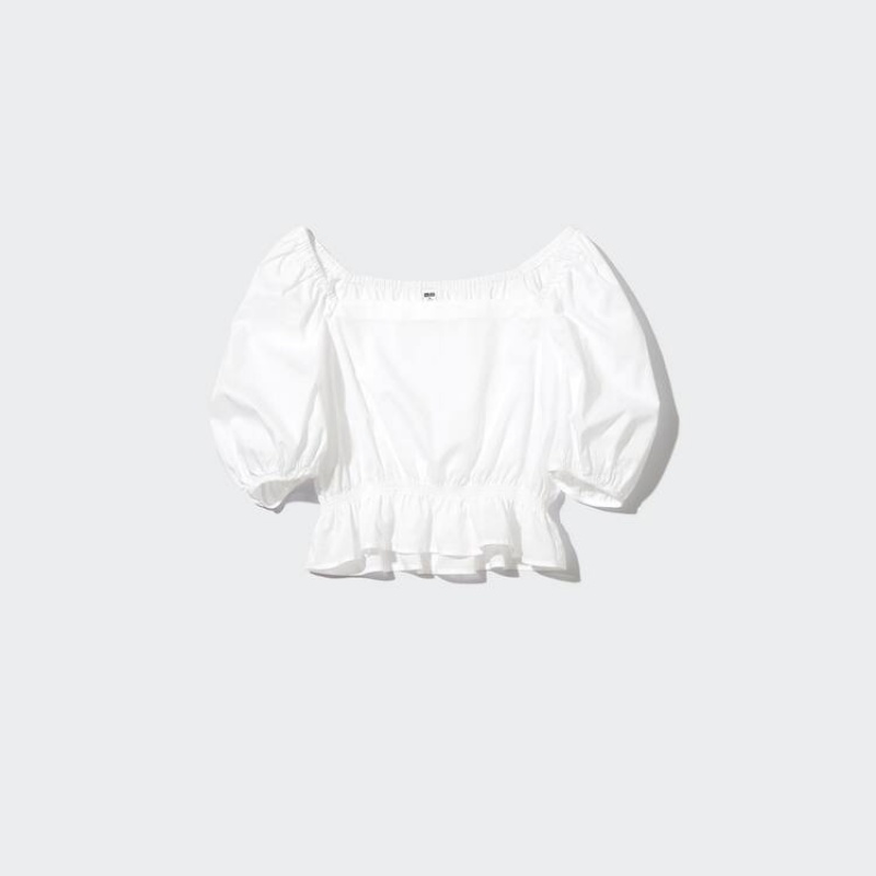 Blusa Uniqlo Algodon Cropped Corta Sleeved Mujer Blancas | 1709TSIYO