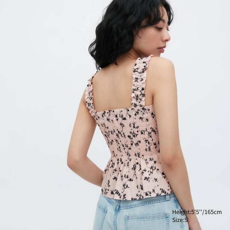 Blusa Uniqlo Algodon Sin Manga Mujer Rosas | 8365SREUP