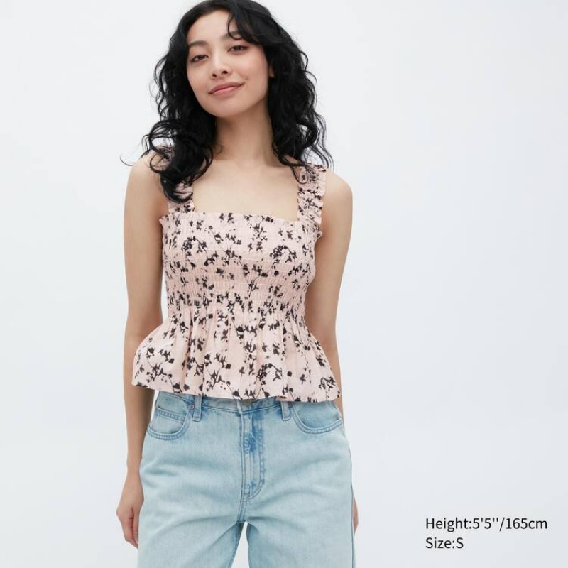 Blusa Uniqlo Algodon Sin Manga Mujer Rosas | 8365SREUP