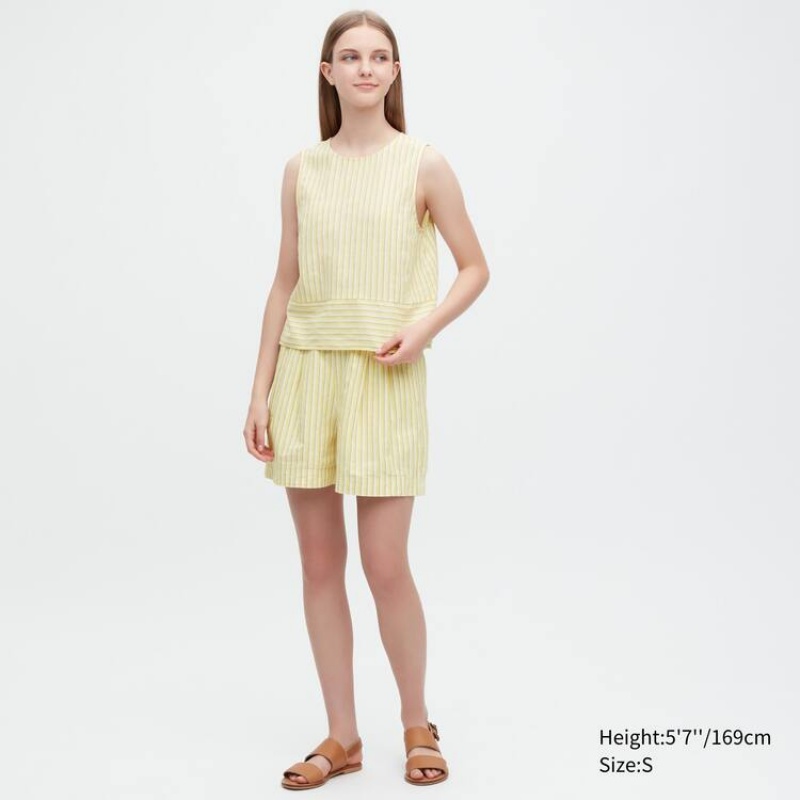 Blusa Uniqlo Linen Blend Sin Manga Mujer Amarillo | 7853XKRLJ