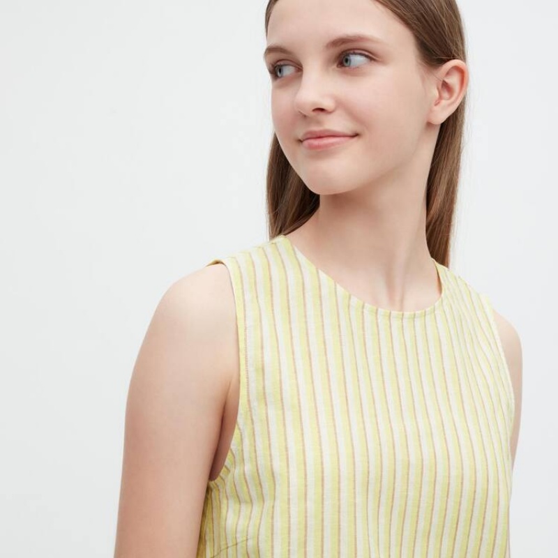 Blusa Uniqlo Linen Blend Sin Manga Mujer Amarillo | 7853XKRLJ