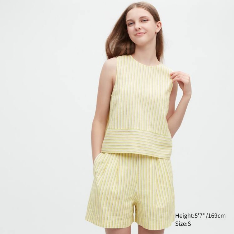 Blusa Uniqlo Linen Blend Sin Manga Mujer Amarillo | 7853XKRLJ