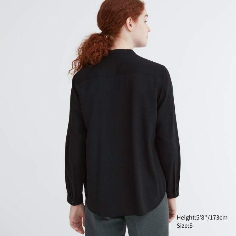 Blusa Uniqlo Rayon Pintuck Long Sleeved Mujer Negras | 5962QGNTA