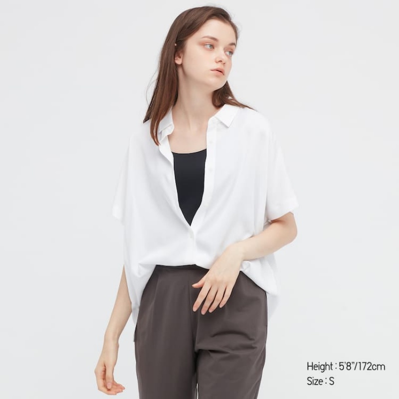 Blusa Uniqlo Viscose Corta Sleeved Mujer Blancas | 5416RPYHV