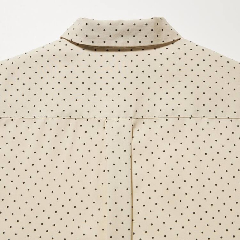 Blusa Uniqlo Viscose Dotted Long Sleeved Mujer Beige | 3921BNFLT