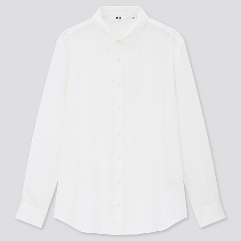 Blusa Uniqlo Viscose Long Sleeved (2020 Season) Mujer Blancas | 5410HJWVK