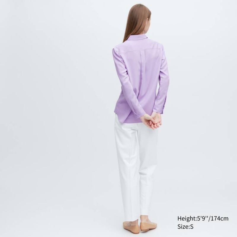 Blusa Uniqlo Viscose Long Sleeved Mujer Moradas | 9410JOSUK