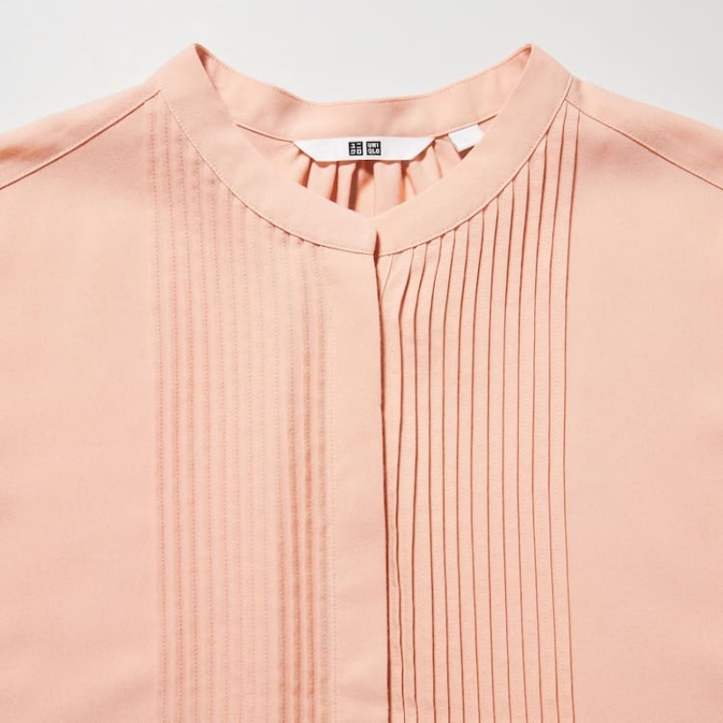 Blusa Uniqlo Viscose Pintucked Long Sleeved Mujer Coral | 2645FAOTG