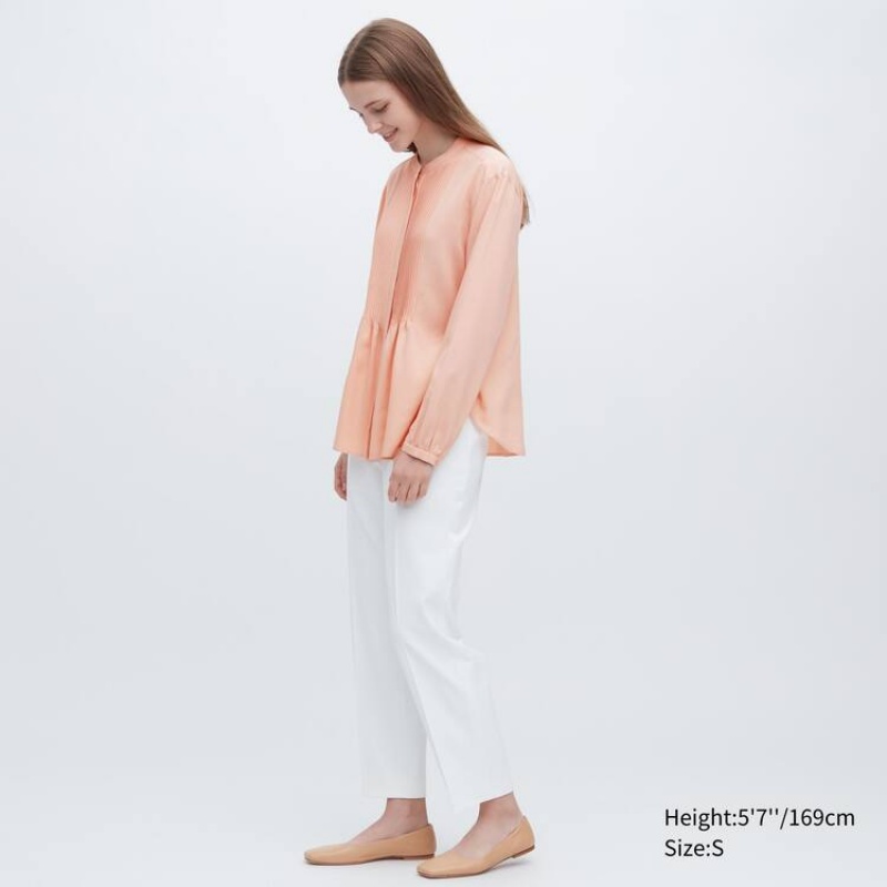 Blusa Uniqlo Viscose Pintucked Long Sleeved Mujer Coral | 2645FAOTG