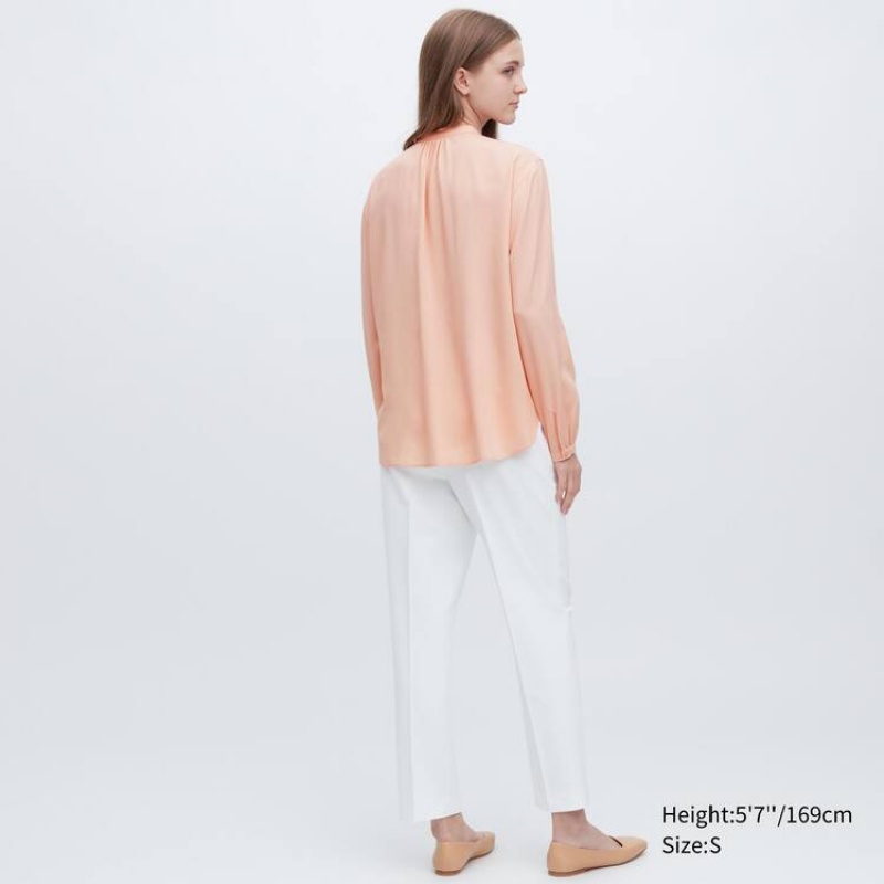 Blusa Uniqlo Viscose Pintucked Long Sleeved Mujer Coral | 2645FAOTG