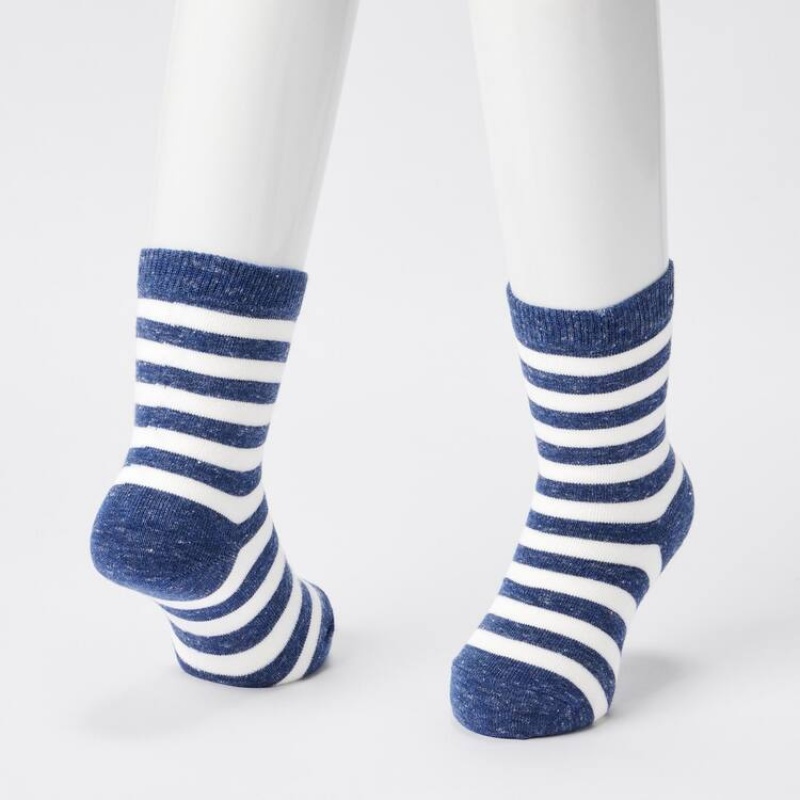 Calcetines Uniqlo A Rayas Regular (Three Pairs) Niños Azules Blancas Negras | 1925SXFWO