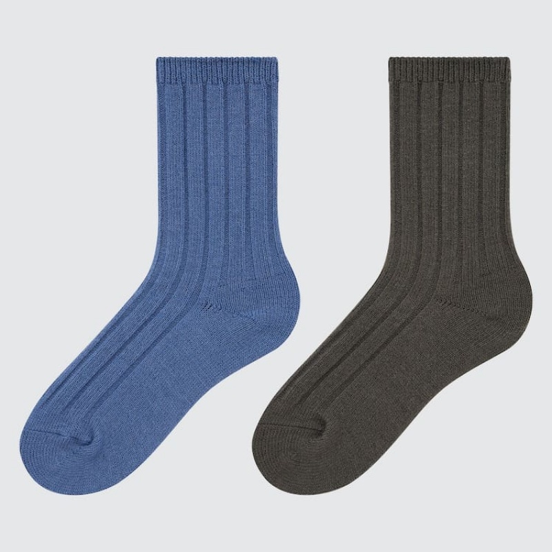 Calcetines Uniqlo Heattech Acanalado (Two Pairs) Niños Azules Gris | 9453CZERD