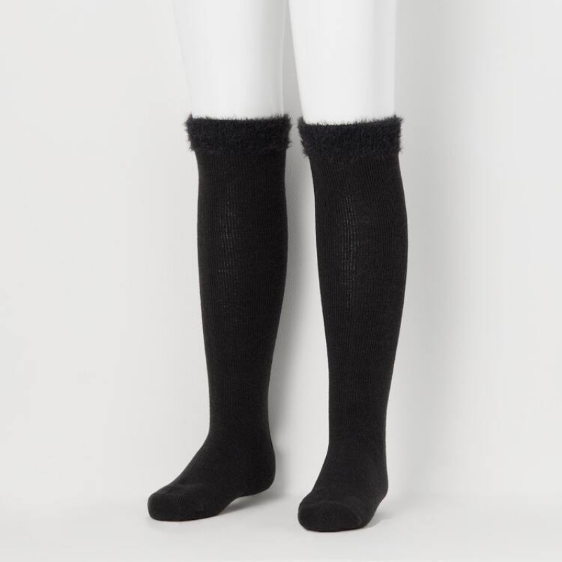 Calcetines Uniqlo Heattech Knee High Fluffy (Two Pairs) Niños Negras | 5610ZWRIH