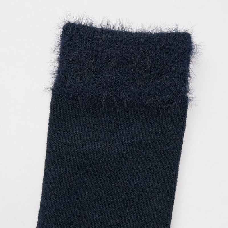 Calcetines Uniqlo Heattech Knee High Fluffy (Two Pairs) Niños Negras | 5610ZWRIH