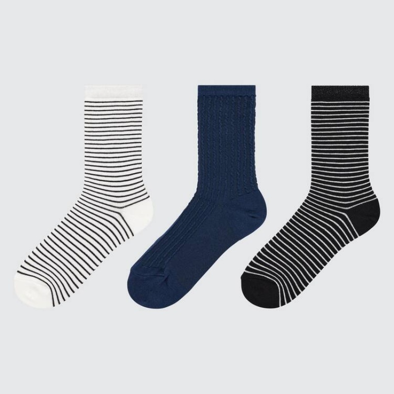 Calcetines Uniqlo Regular (3 Pairs) Niños Blancas Negras Azules | 7423MRJFG