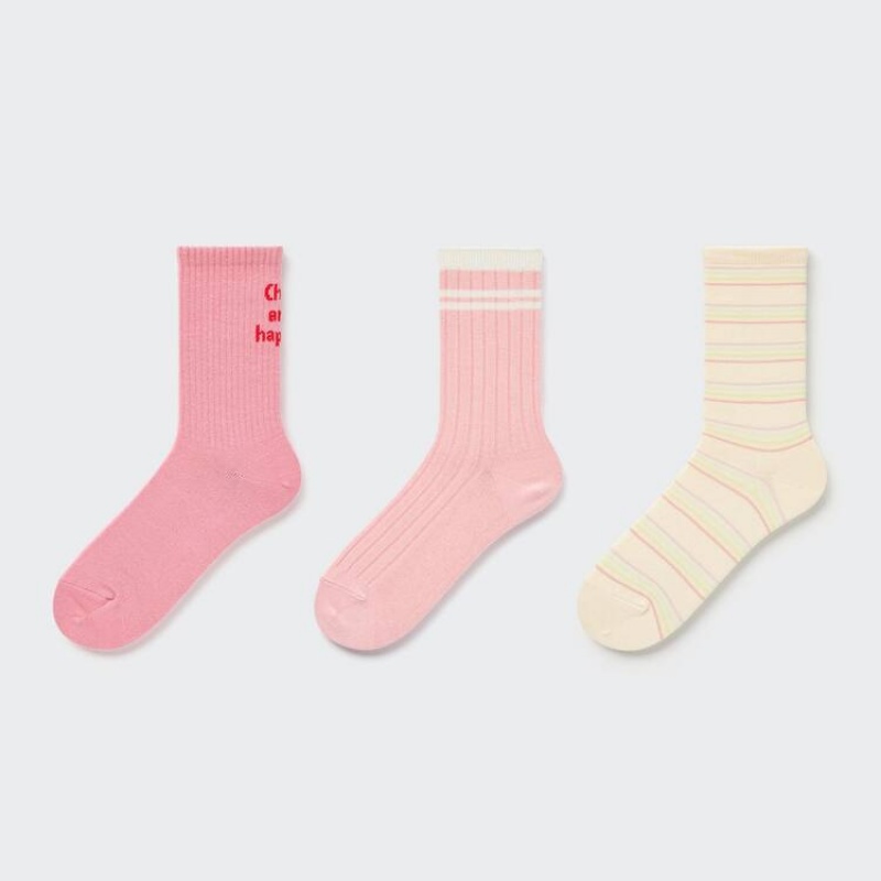 Calcetines Uniqlo Regular (Three Pairs) Niños Rosas Amarillo | 3452NFEOT