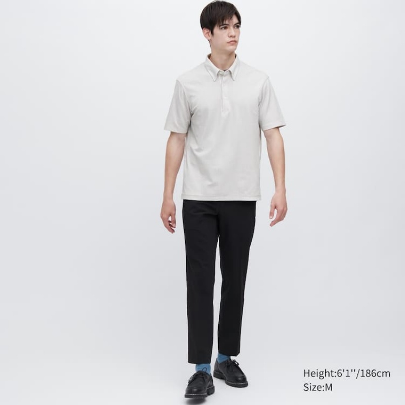 Camisa Polo Uniqlo Airism A Rayas (Button-down Collar) Hombre Gris | 0281RPUEM