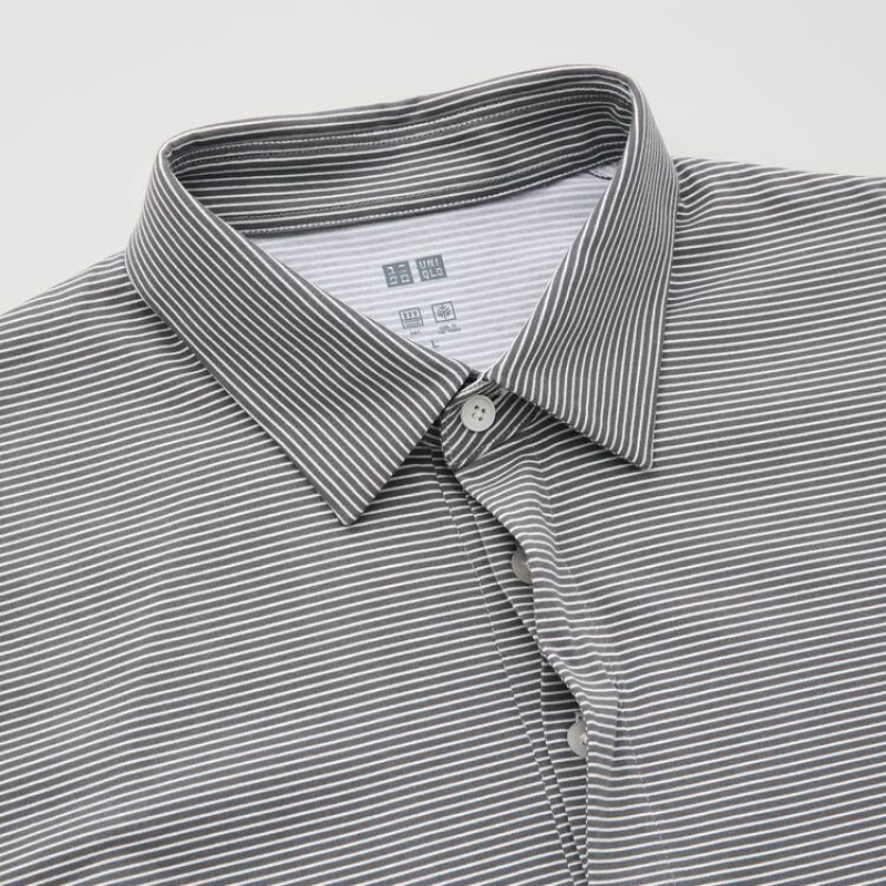 Camisa Polo Uniqlo Airism Fly Front A Rayas (2021 Season) Hombre Gris | 2067TXPLC