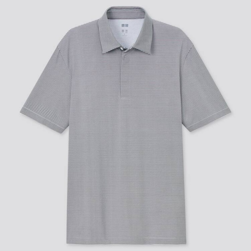 Camisa Polo Uniqlo Airism Fly Front A Rayas (2021 Season) Hombre Gris | 2067TXPLC