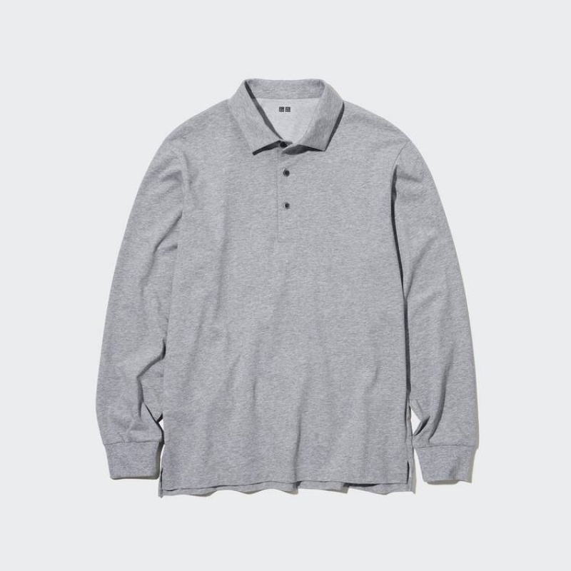 Camisa Polo Uniqlo Airism Long Sleeve Hombre Gris | 4507TJNOL