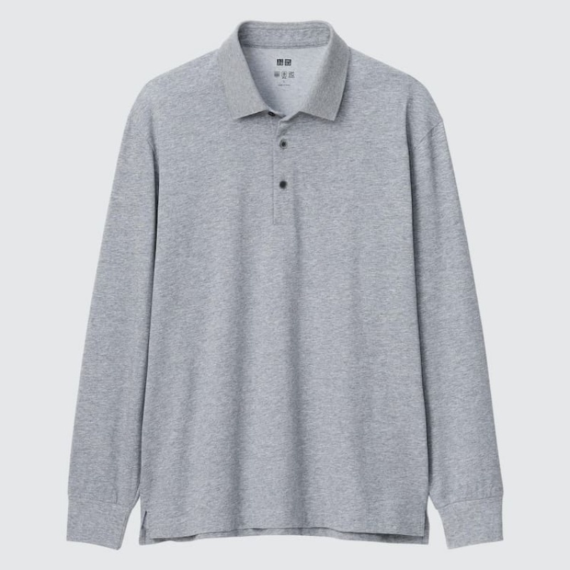 Camisa Polo Uniqlo Airism Long Sleeved Hombre Gris | 8736MTRCA