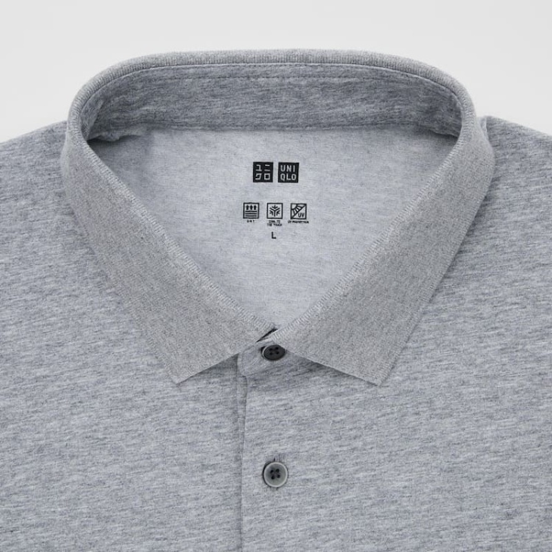 Camisa Polo Uniqlo Airism Long Sleeved Hombre Gris | 8736MTRCA