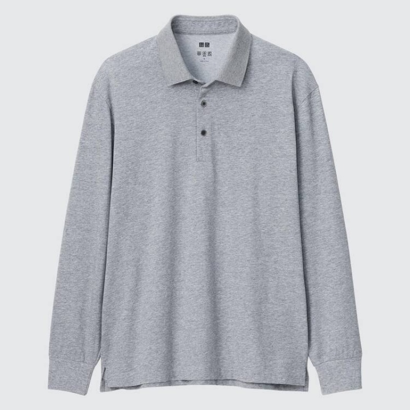 Camisa Polo Uniqlo Airism Long Sleeved Hombre Gris | 3412ETAJV