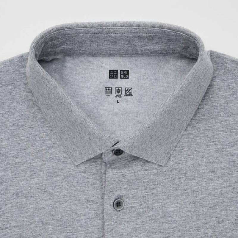 Camisa Polo Uniqlo Airism Long Sleeved Hombre Gris | 3412ETAJV