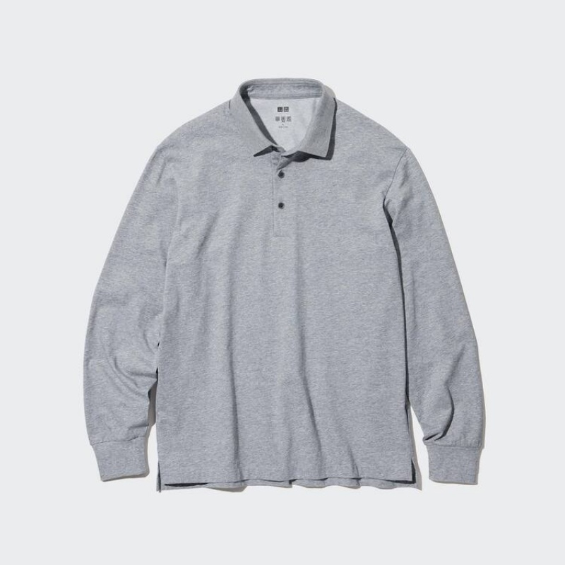 Camisa Polo Uniqlo Airism Long Sleeved Hombre Gris | 3412ETAJV