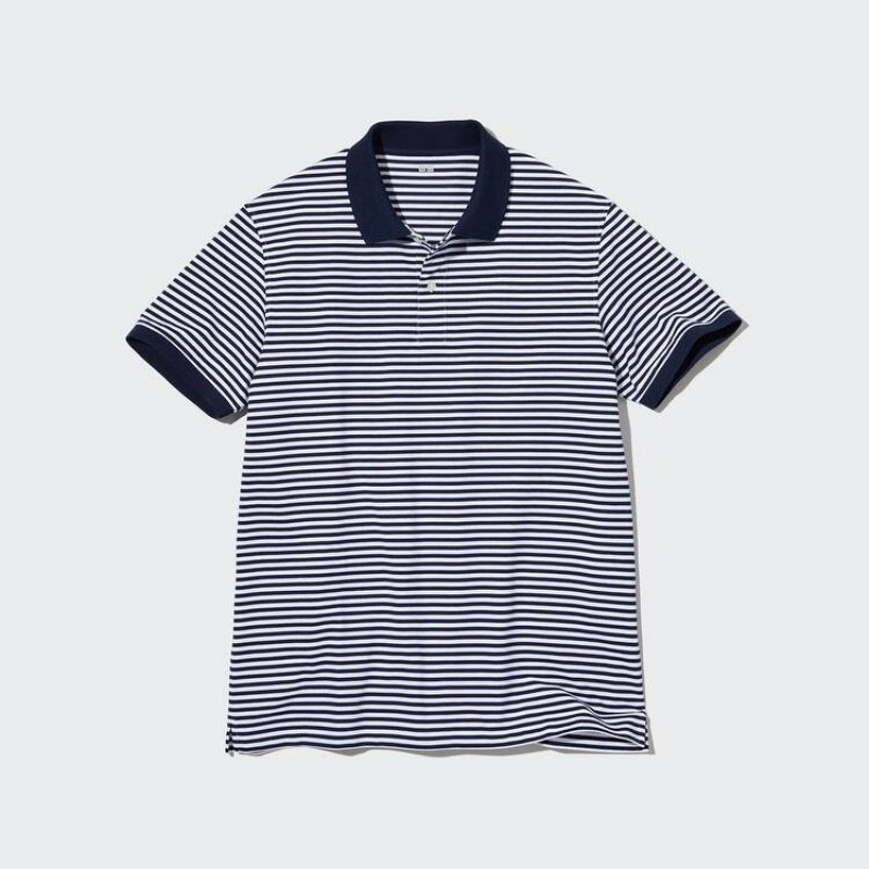 Camisa Polo Uniqlo Dry Piqué A Rayas Hombre Blancas | 3485IWDJP