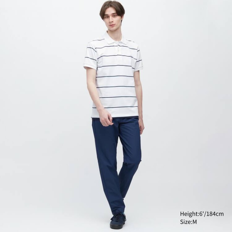 Camisa Polo Uniqlo Dry Piqué A Rayas Hombre Blancas | 7641BIVTE