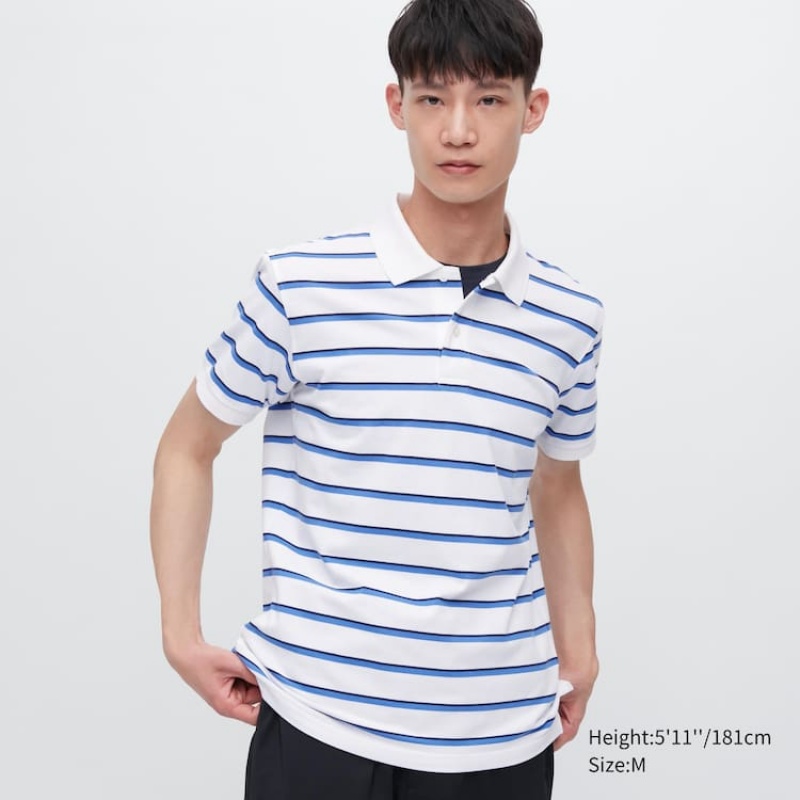 Camisa Polo Uniqlo Dry Piqué A Rayas Hombre Blancas | 7981BPIOQ