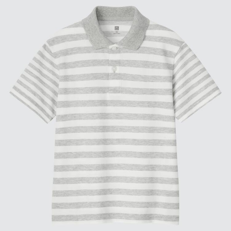 Camisa Polo Uniqlo Dry Piqué A Rayas Niños Gris | 5973VQATB