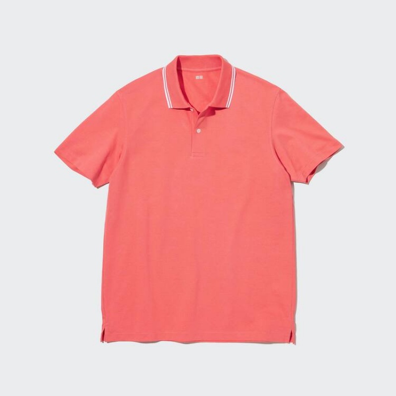 Camisa Polo Uniqlo Dry Piqué Contrast Tip Hombre Rosas | 2893XQKGT