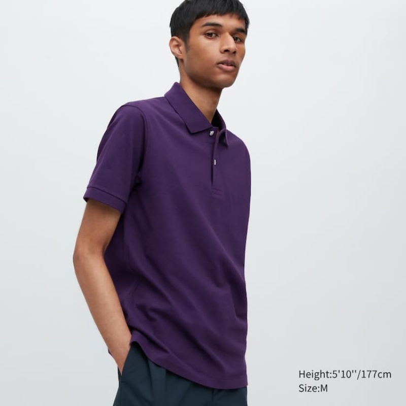 Camisa Polo Uniqlo Dry Piqué Hombre Moradas | 1528OEWTU