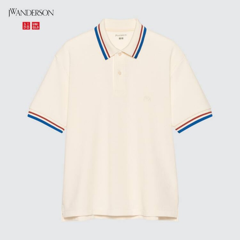 Camisa Polo Uniqlo Jw Anderson Dry Piqué Patterned Hombre Blancas | 9528IMSPL