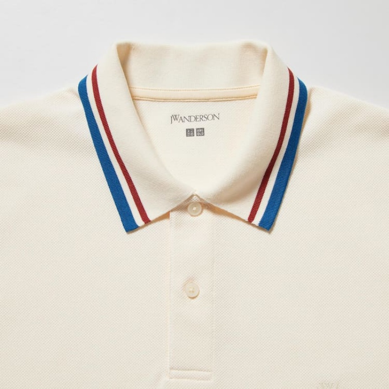 Camisa Polo Uniqlo Jw Anderson Dry Piqué Patterned Hombre Blancas | 9528IMSPL