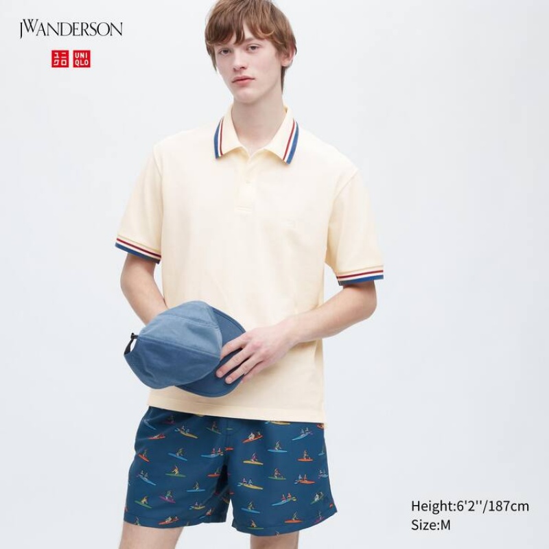 Camisa Polo Uniqlo Jw Anderson Dry Piqué Patterned Hombre Blancas | 9528IMSPL