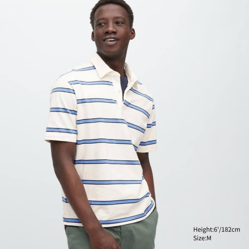 Camisa Polo Uniqlo Rugger A Rayas Hombre Blancas | 3746TFQXD