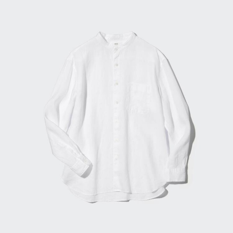 Camisas Uniqlo 100% Premium Linen Regular Fit (Grandad Collar) Hombre Blancas | 8175URHKD